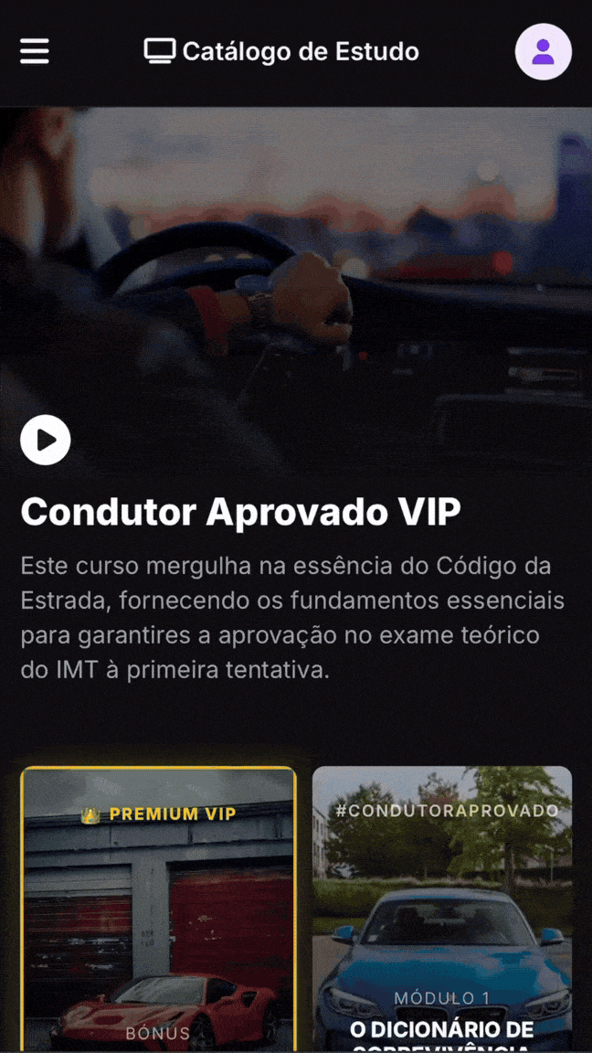 Plataforma Condutor Aprovado no telemóvel